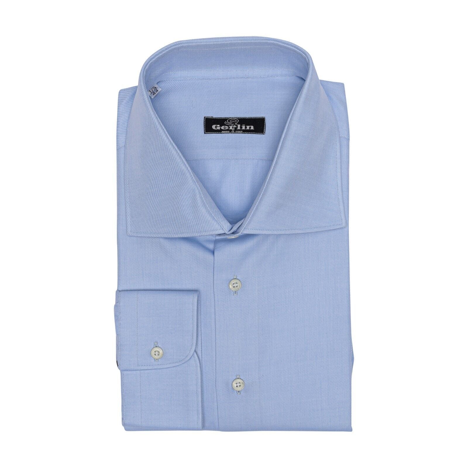 690$ LUXURY GERLIN Shirt Blue Solid Twill Cotton 17.5 - 44 1S BIJAN