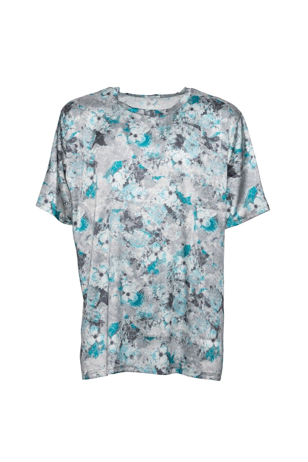750$ ITALO FERRETTI T-Shirt "FLOWER" Gray/ Blue 100% Silk COMO XXL ZILLI