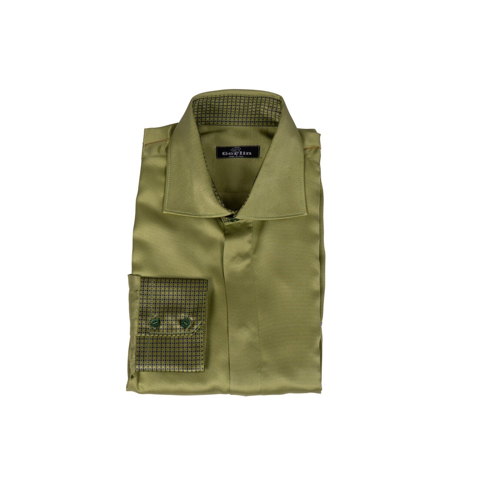 1400$ ITALIAN LUXURY GERLIN Shirt Dark Green 100% Silk 16-41  ZILLI