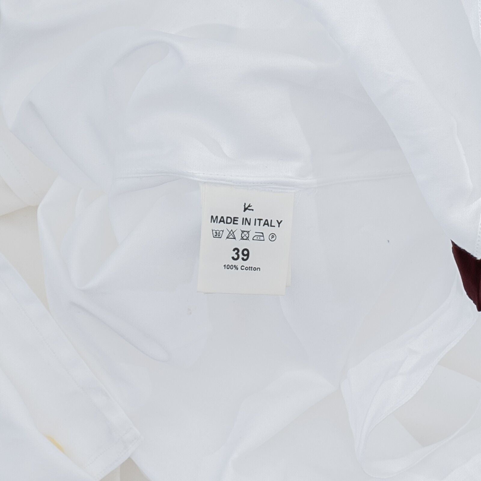 850$ ISAIA NAPOLI White Hand-Sewn Short Sleeve Shirt Camp Collar Cotton 15.5 39