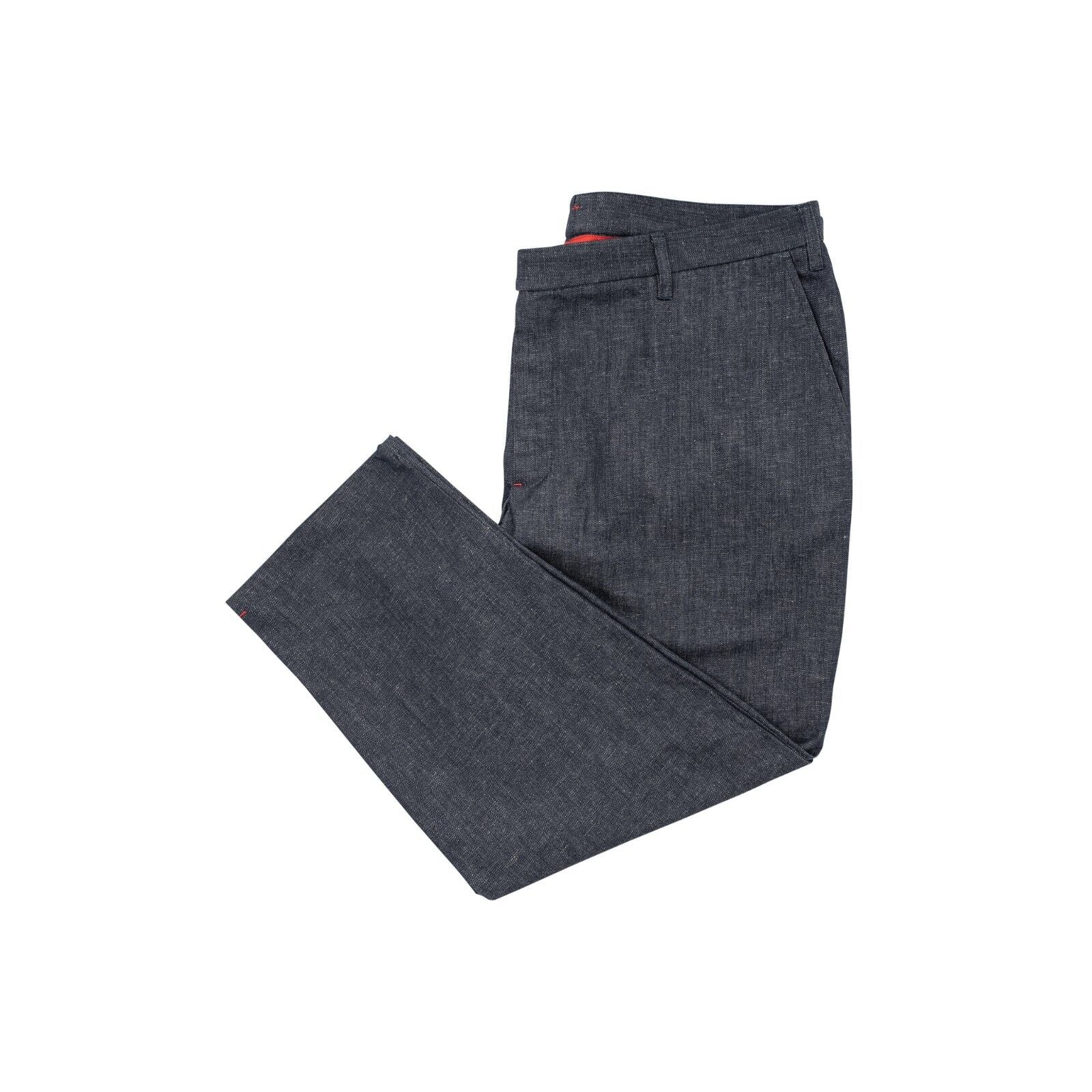 690$ ISAIA NAPOLI Blue Denim Jeans Pant Wide Leg Cotton / Linen 42 US / 58 EU