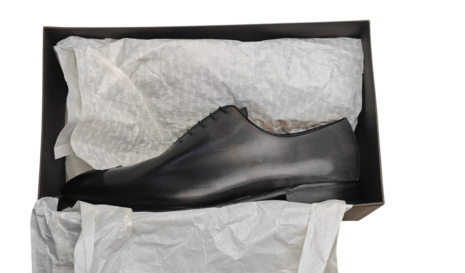 1350$ TESTONI "Piuma" Oxford Shaded Calf Concrete / Black 8 UK / 9 US / 42 IT