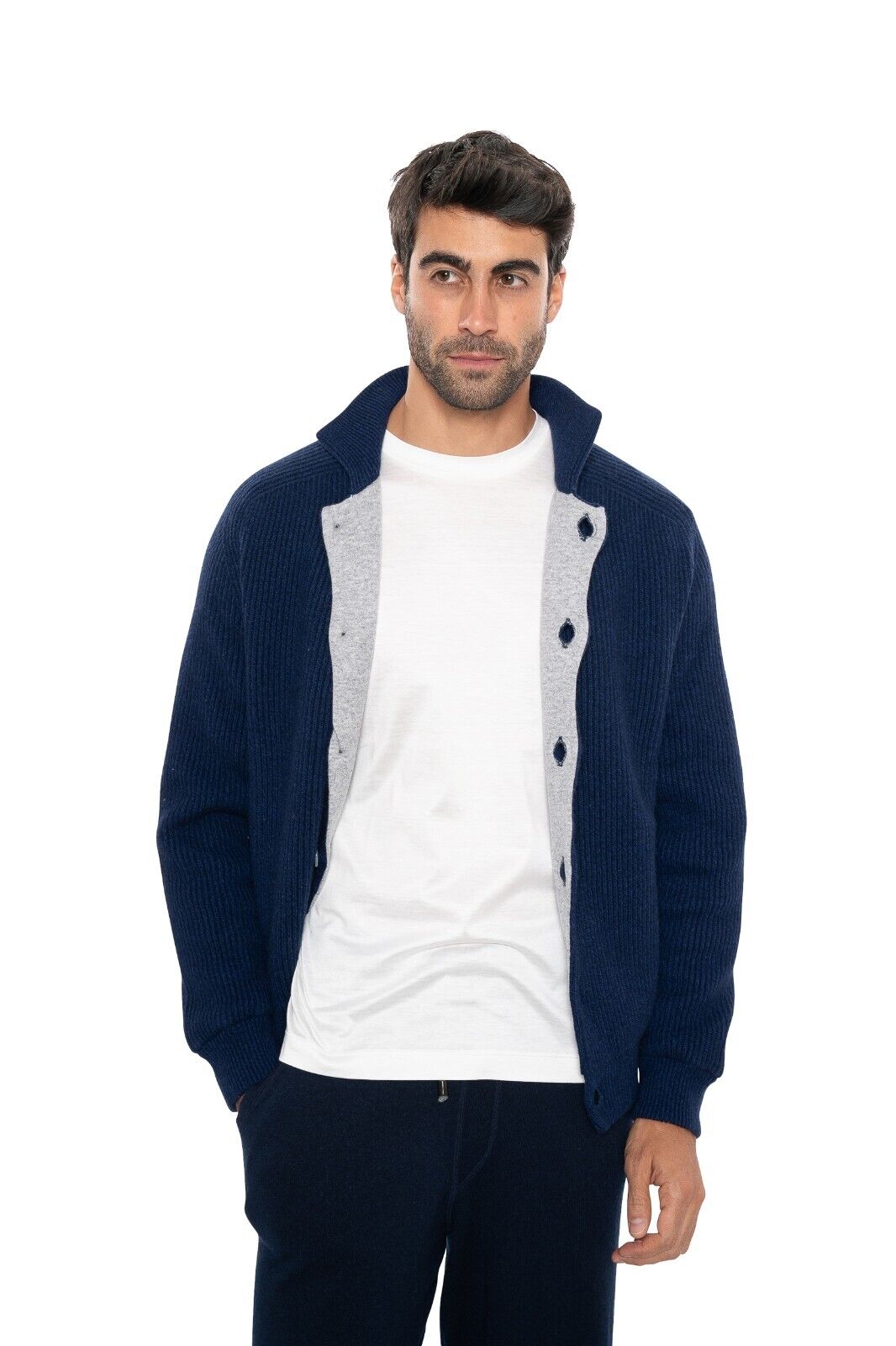 $2600 FEDELI CASHMERE "King" Blue Cardigan Jacket Double Cashmere 40 US / 50 EU