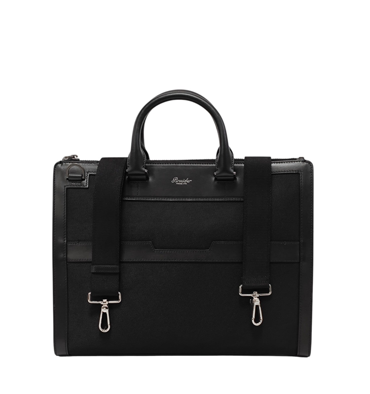 1480$ PINEIDER FIRENZE 1774 Black Nylon & Calf Slim Briefcase Bag Document Case
