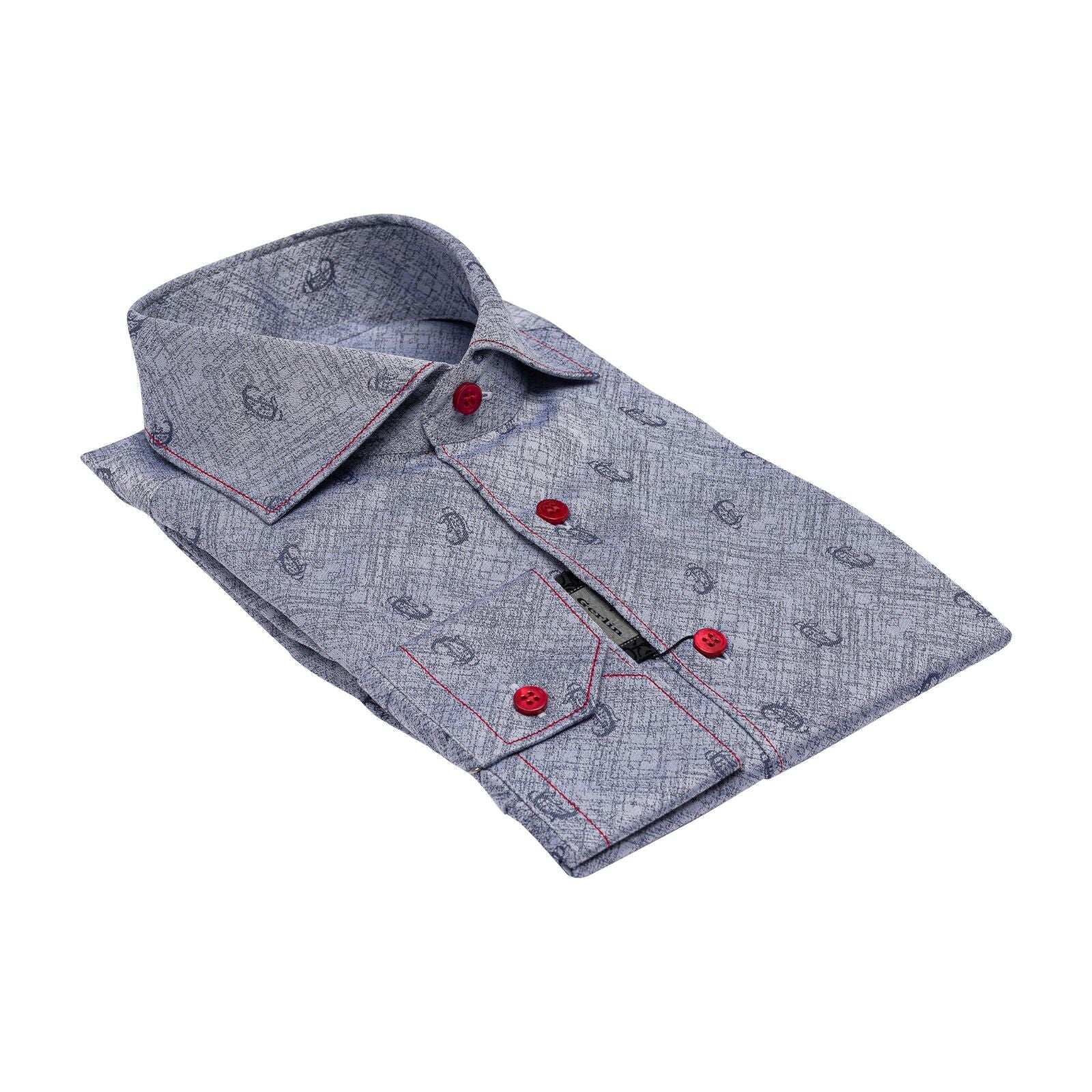 690$ LUXURY GERLIN Shirt Blue Jacquard Cotton 16 - 41 1A ZILLI