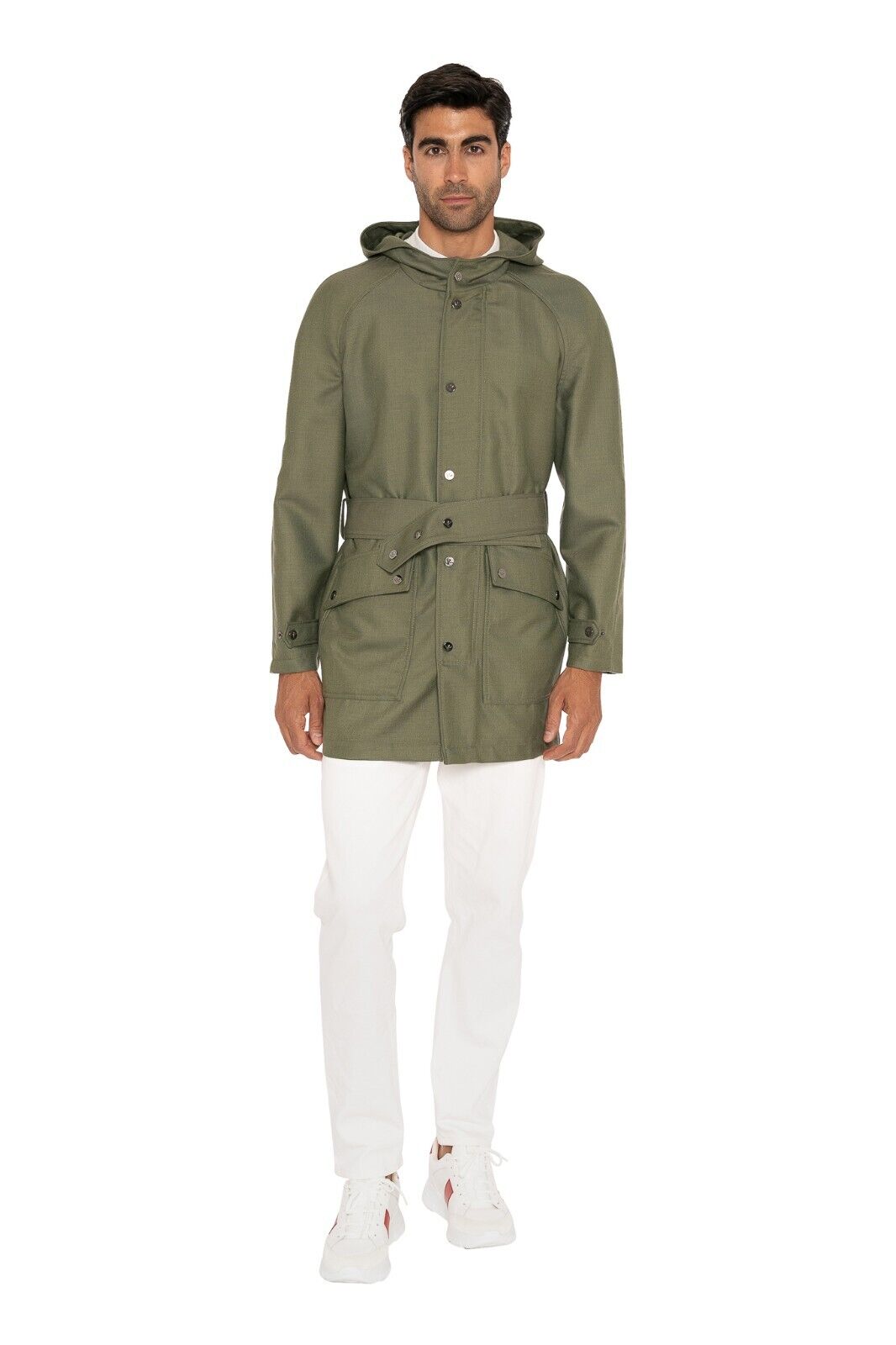 $3900 ISAIA NAPOLI Green Hood Parka Belted Coat Wool Cashmere 38 US / 48 EU
