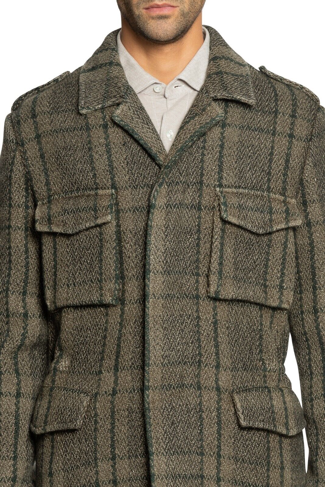 $1700 BOGLIOLI Checks Green Off Field Jacket Coat Wool Silk Linen 40 US / 50 EU