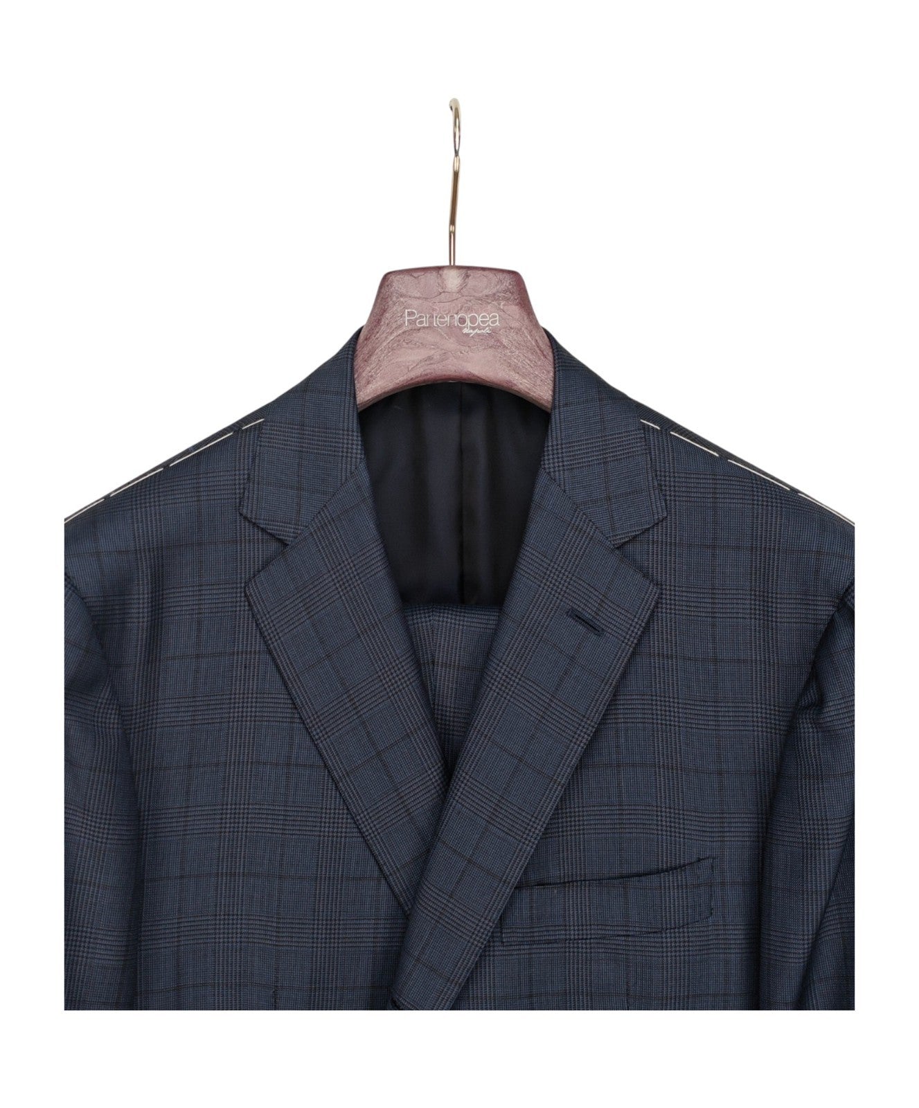 $2500 SARTORIA PARTENOPEA NAPOLI Handmade Blue Check Suit Wool Silk 46 US 56 EU