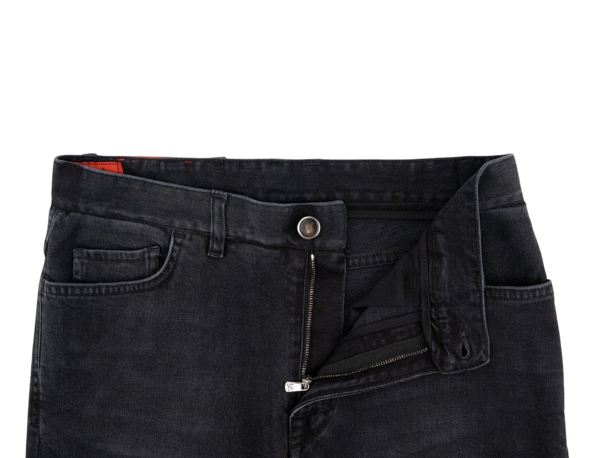 795$ ISAIA Black Washed Denim Jeans 5 Pocket Pant Cotton Slim Fit 36 US / 52 EU