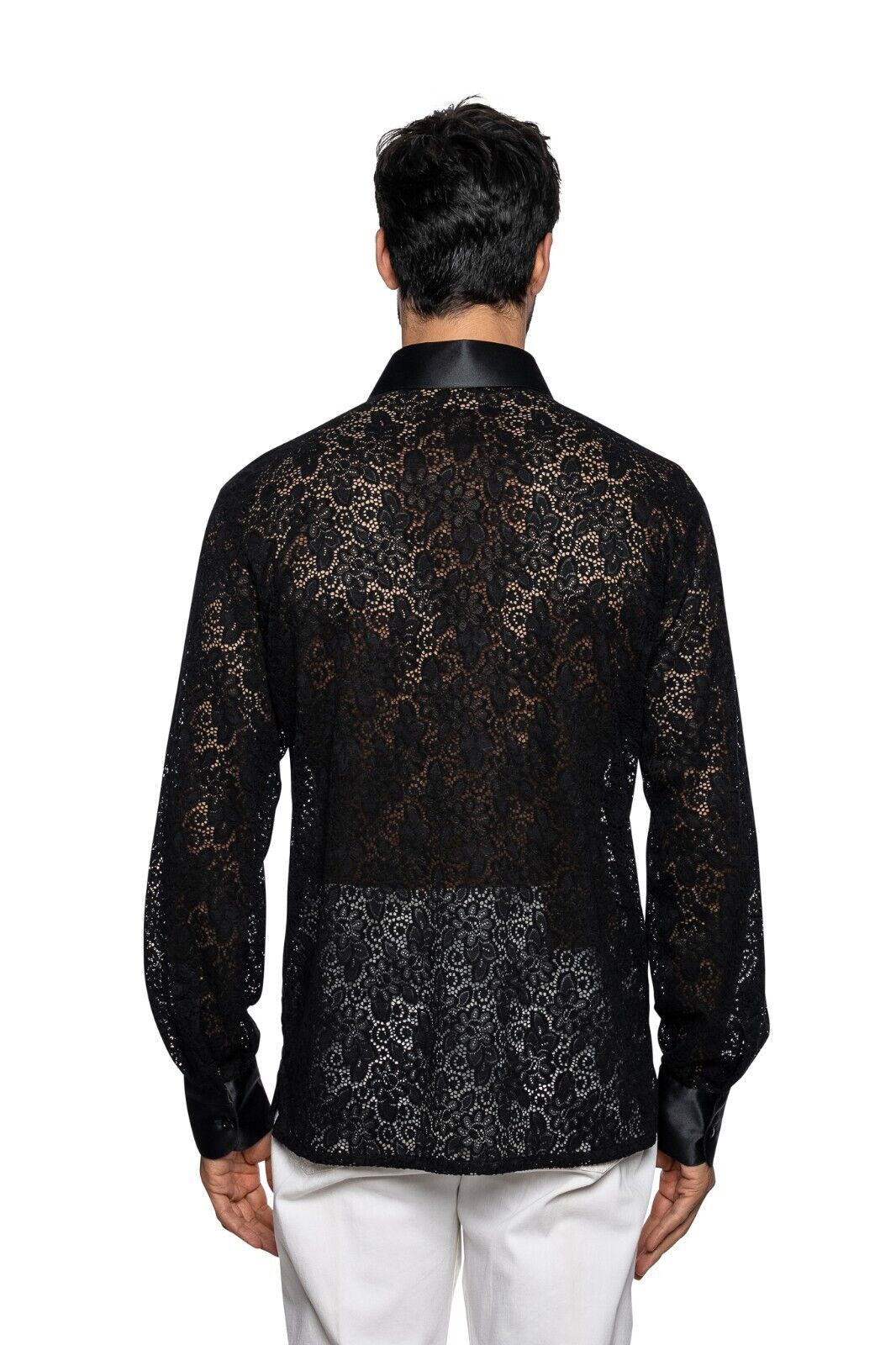 2200$ LUXURY ITALO FERRETTI Perforated Embroidered Shirt Silk Black L BIJAN