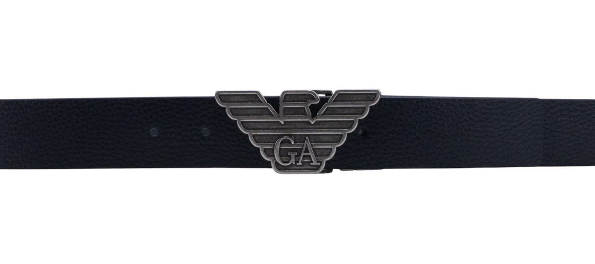 $520 GIORGIO ARMANI Belt Eagle GA Buckle Blue Leather Reversible Size 110