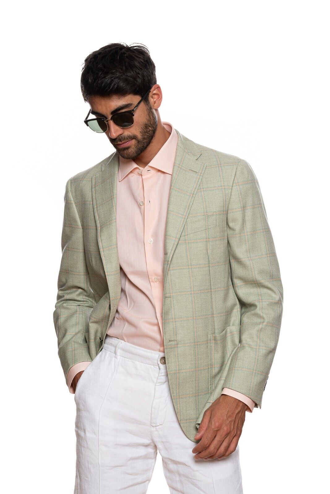 2550$ BELVEST Windowpane Jacket Cashmere Checks Light Green 40 US / 50 EU 7 R