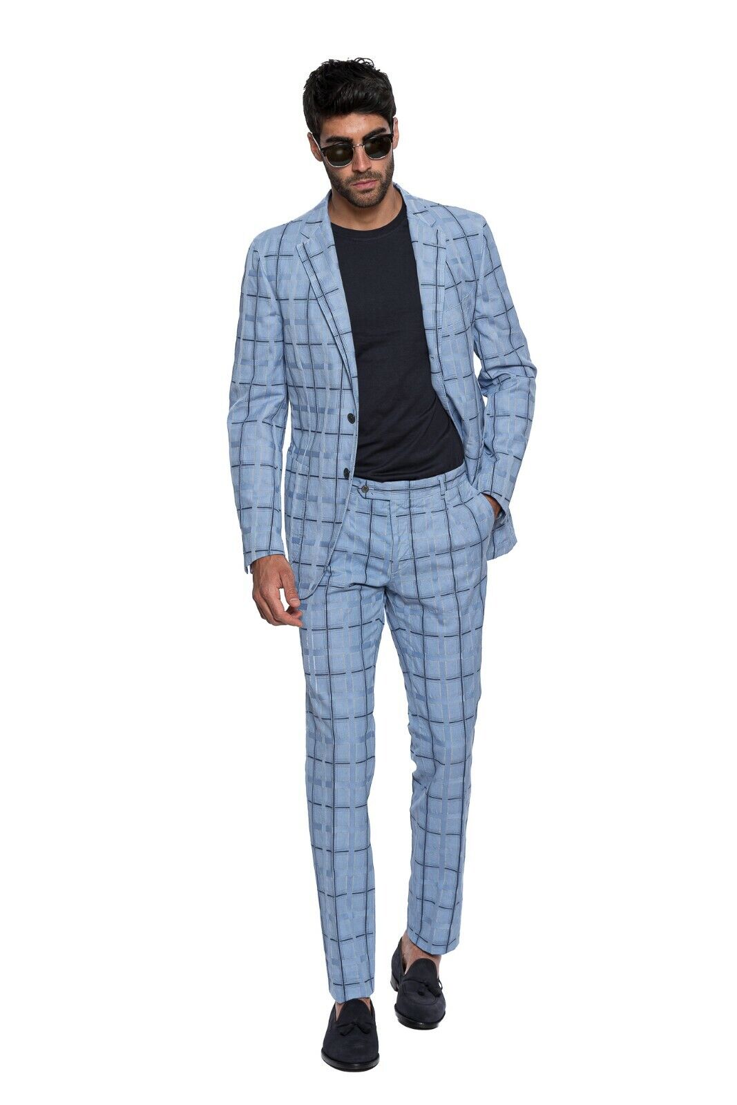 $2690 Belvest Light Blue Sport Suit Linen Cotton SAN GALLO Fabric 7R Slim Fit