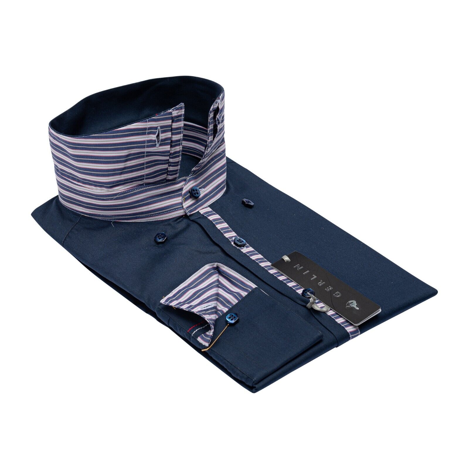 690$ LUXURY GERLIN Shirt Blue SUPRALUX ALUMO Cotton 16 - 41 5R BIJAN