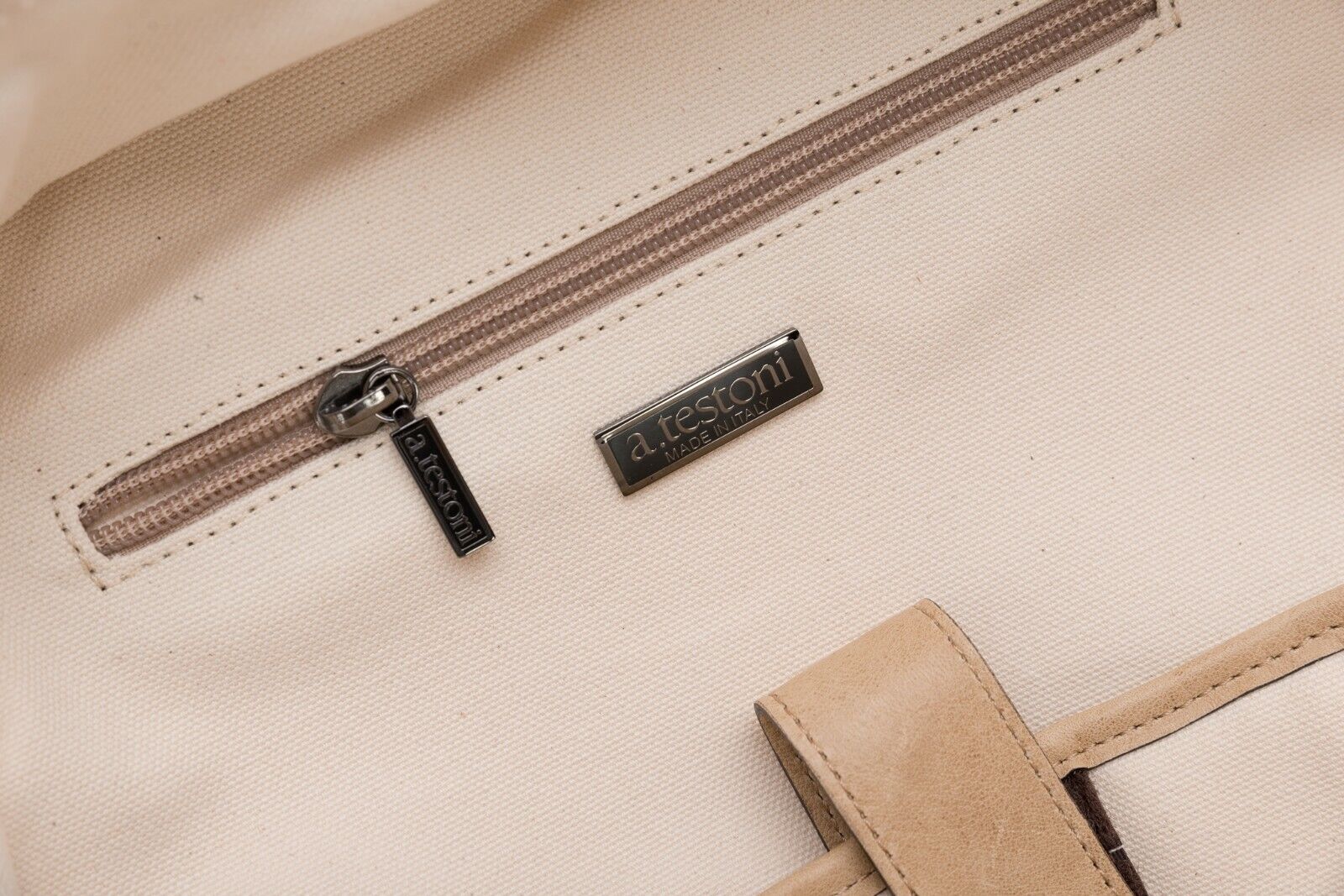 $960 Testoni Bologna Sand Luxury Backpack Juta Canvas + Washed Lambskin