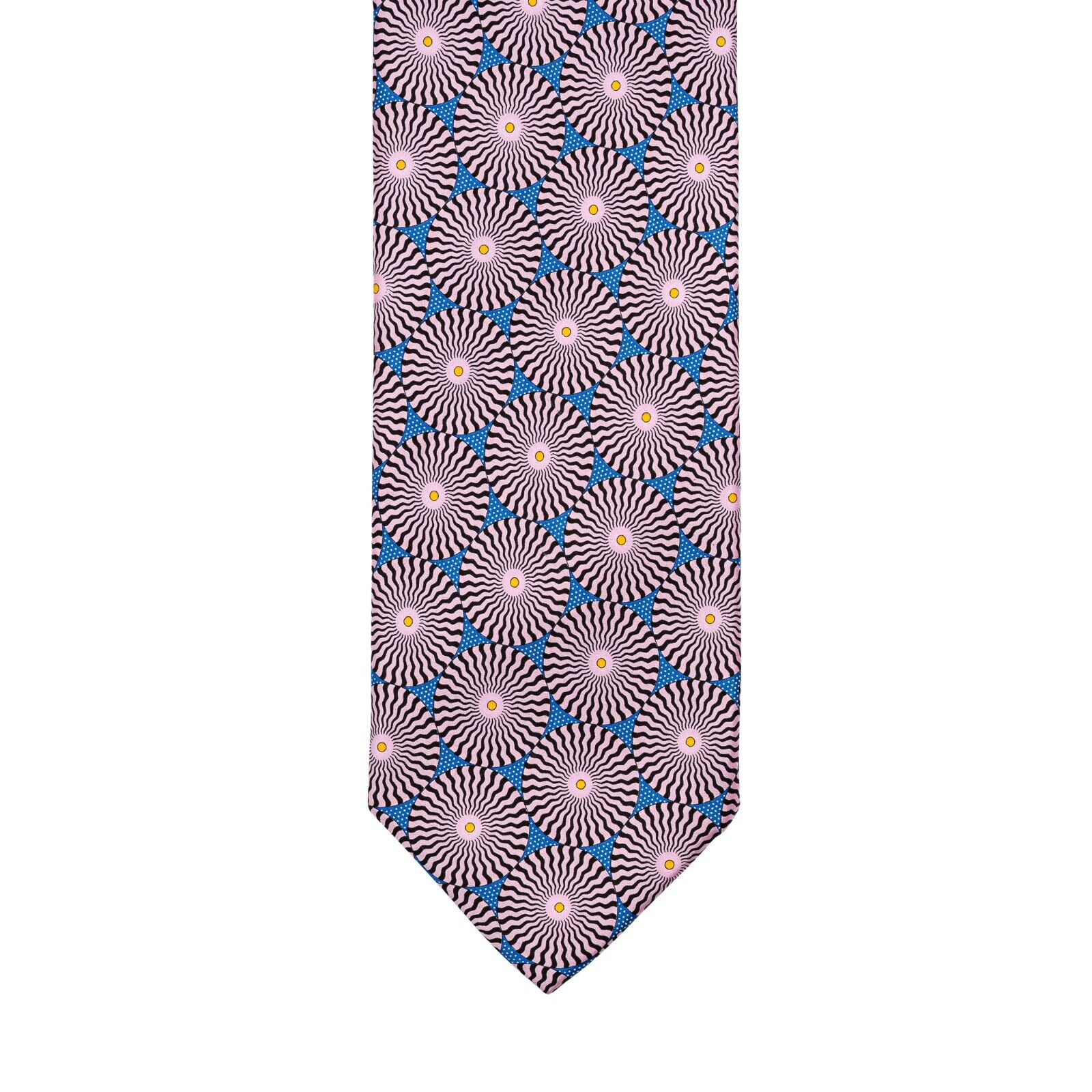 $290 ITALO FERRETTI Tie "CIRCLE" Light Pink / Blue 100% Silk Handmade in Italy