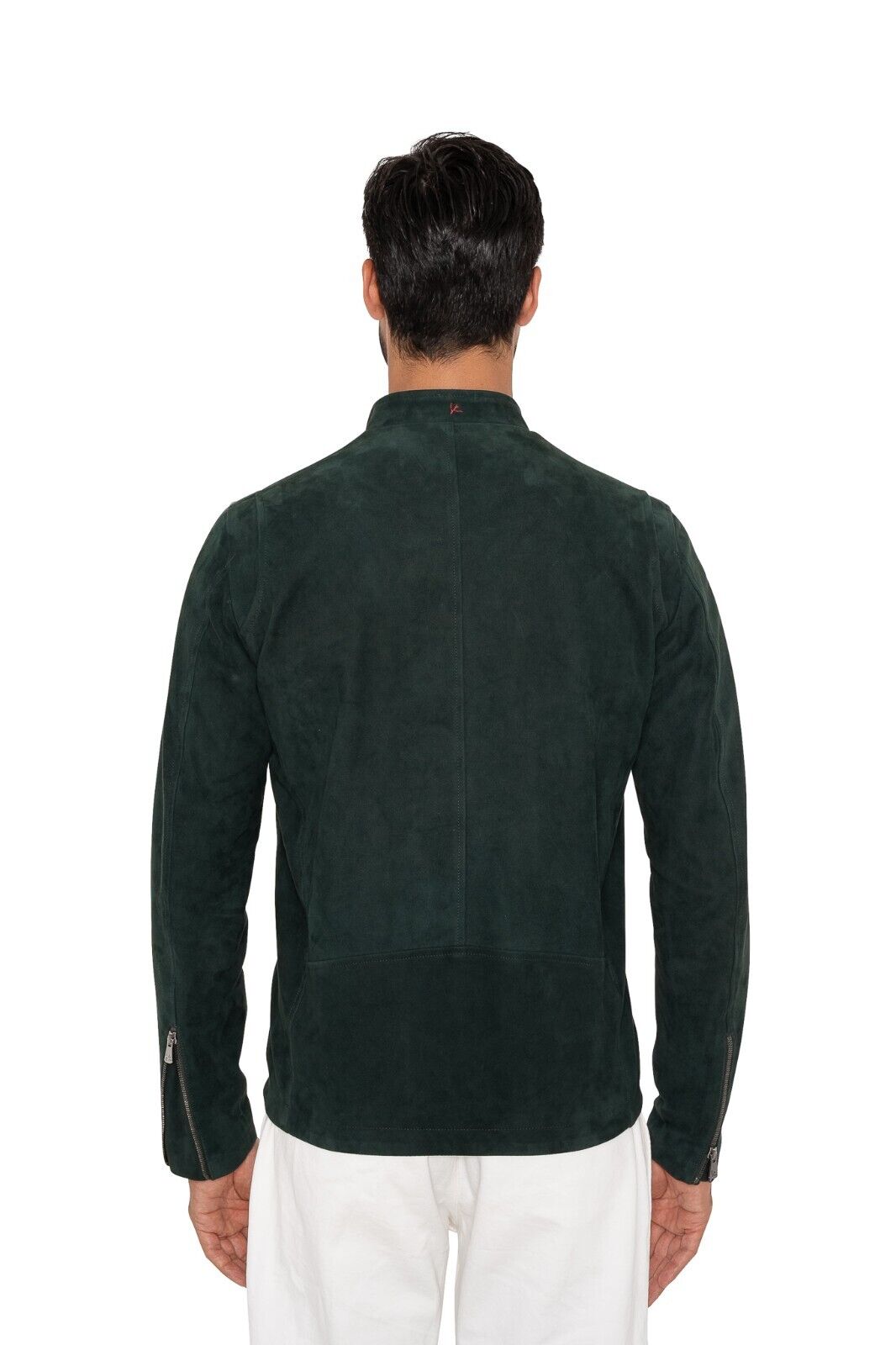 5500$ ISAIA Dark Green Moto Jacket leather 100% Lambskin Size 38 US / 48 EU