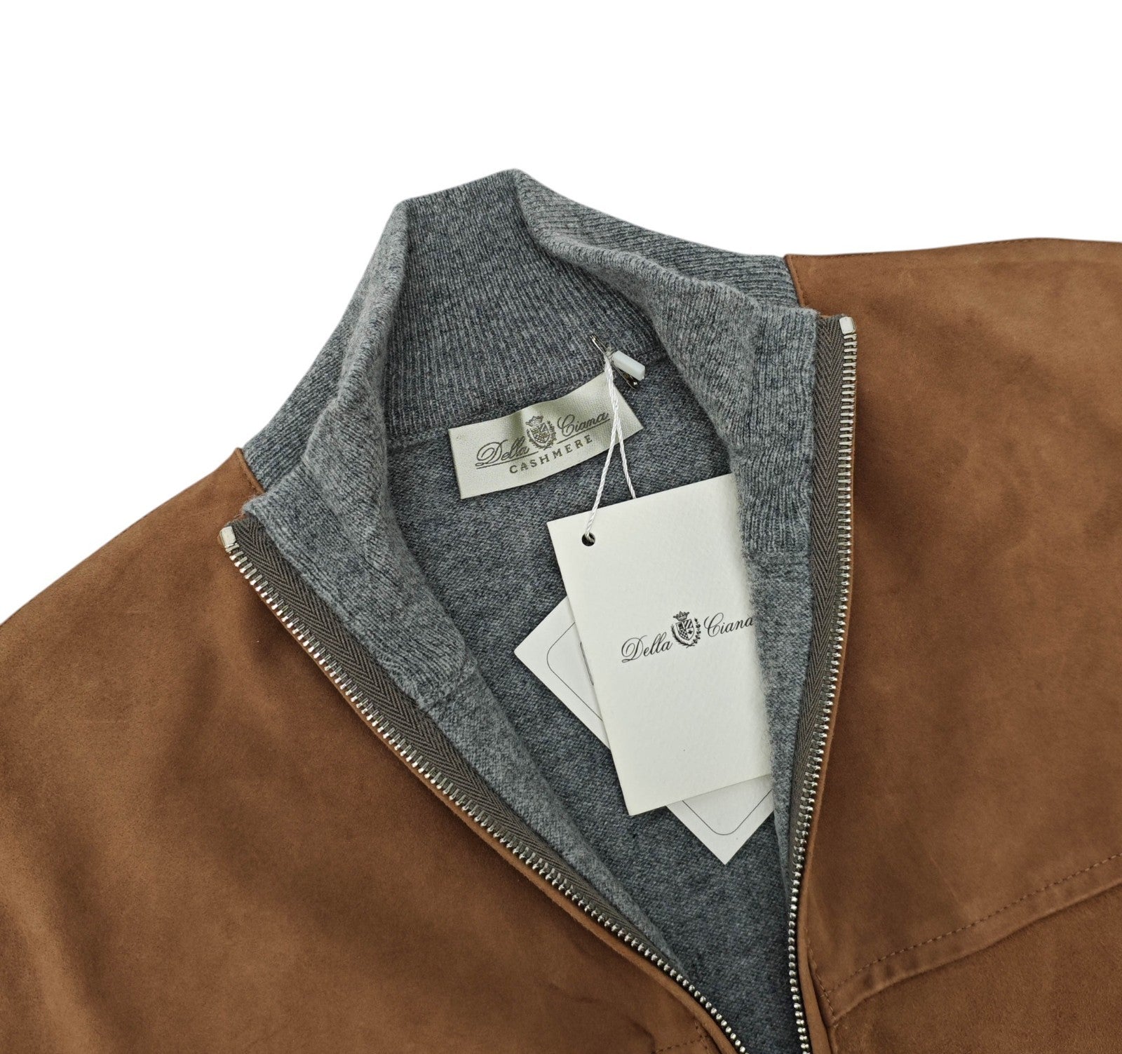 2800$ DELLA CIANA CASHMERE Bomber Zip Jacket Suede Leather - Cashmere