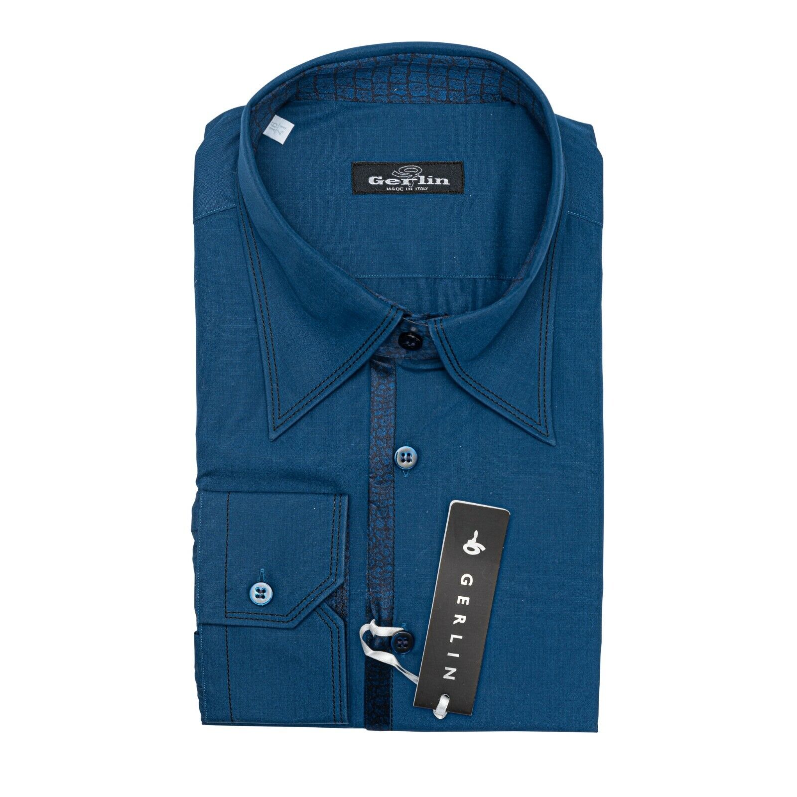 ITALIAN LUXURY 950$ GERLIN Shirt Blue ALUMO Cotton + Silk 16-41  BIJAN