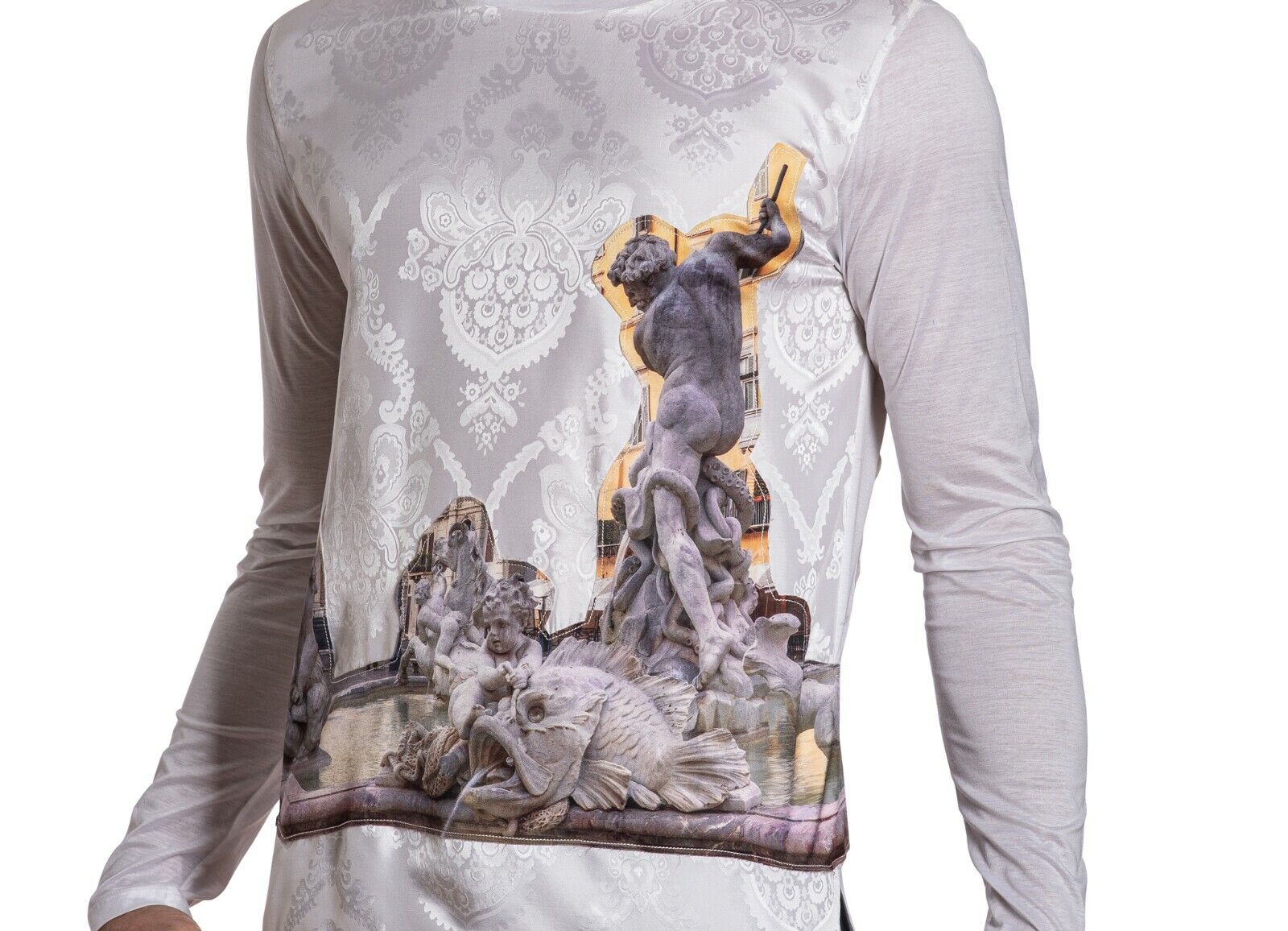 1450$ GERLIN T-Shirt 100% Silk "FOUNTAIN OF NEPTUNE ROME" Sz M BIJAN