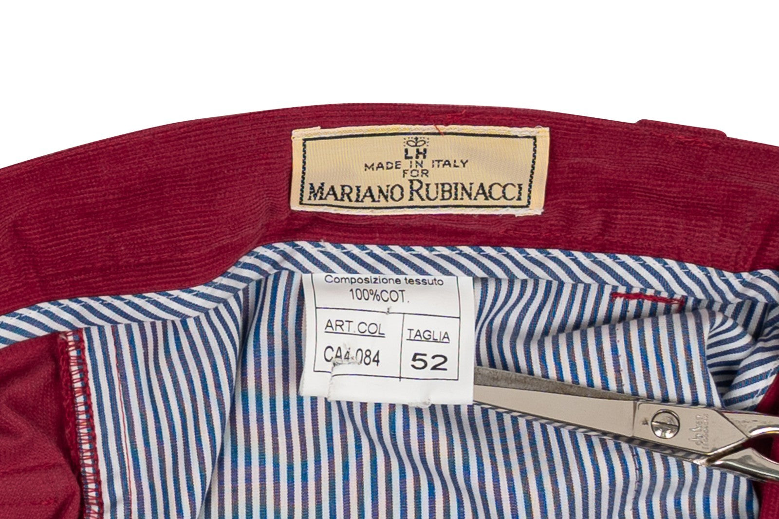 625$ RUBINACCI NAPOLI Red Trouser Pant Cotton Corduroy 36 US / 52 EU