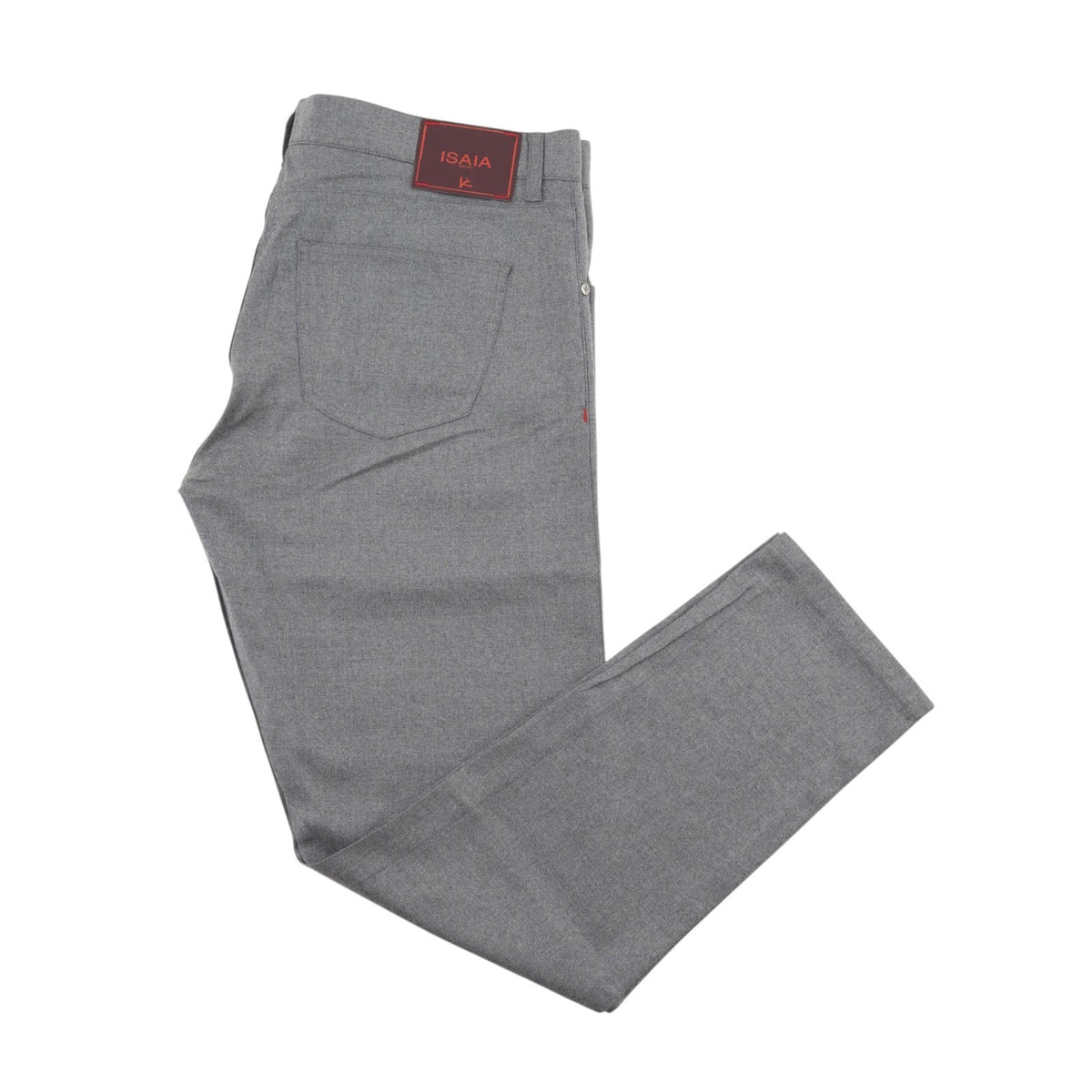 1100$ ISAIA NAPOLI Gray 5 Pocket Pant Wool + Leather Tag Slim Fit 38 US / 54 EU