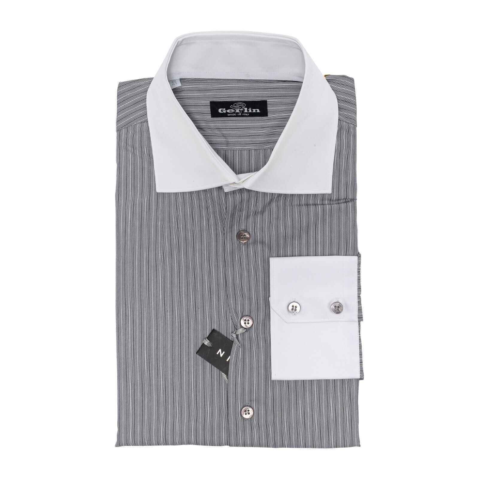 690$ LUXURY GERLIN Shirt Striped Grey ALUMO Cotton 16 - 41   5R BIJAN