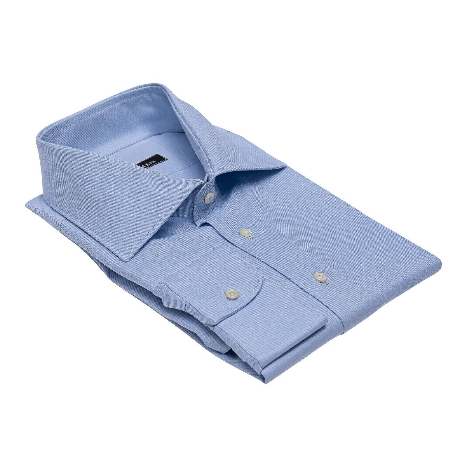 690$ LUXURY GERLIN Shirt Blue Solid Twill Cotton 17.5 - 44 1S BIJAN