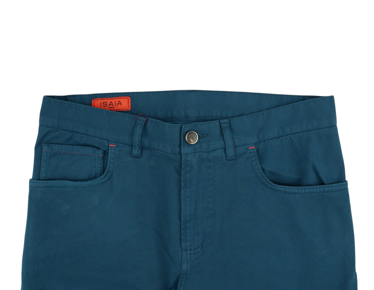 725$ ISAIA NAPOLI Petroleum Blue 5 Pocket Denim Jeans Cotton Slim 32 US / 48 EU