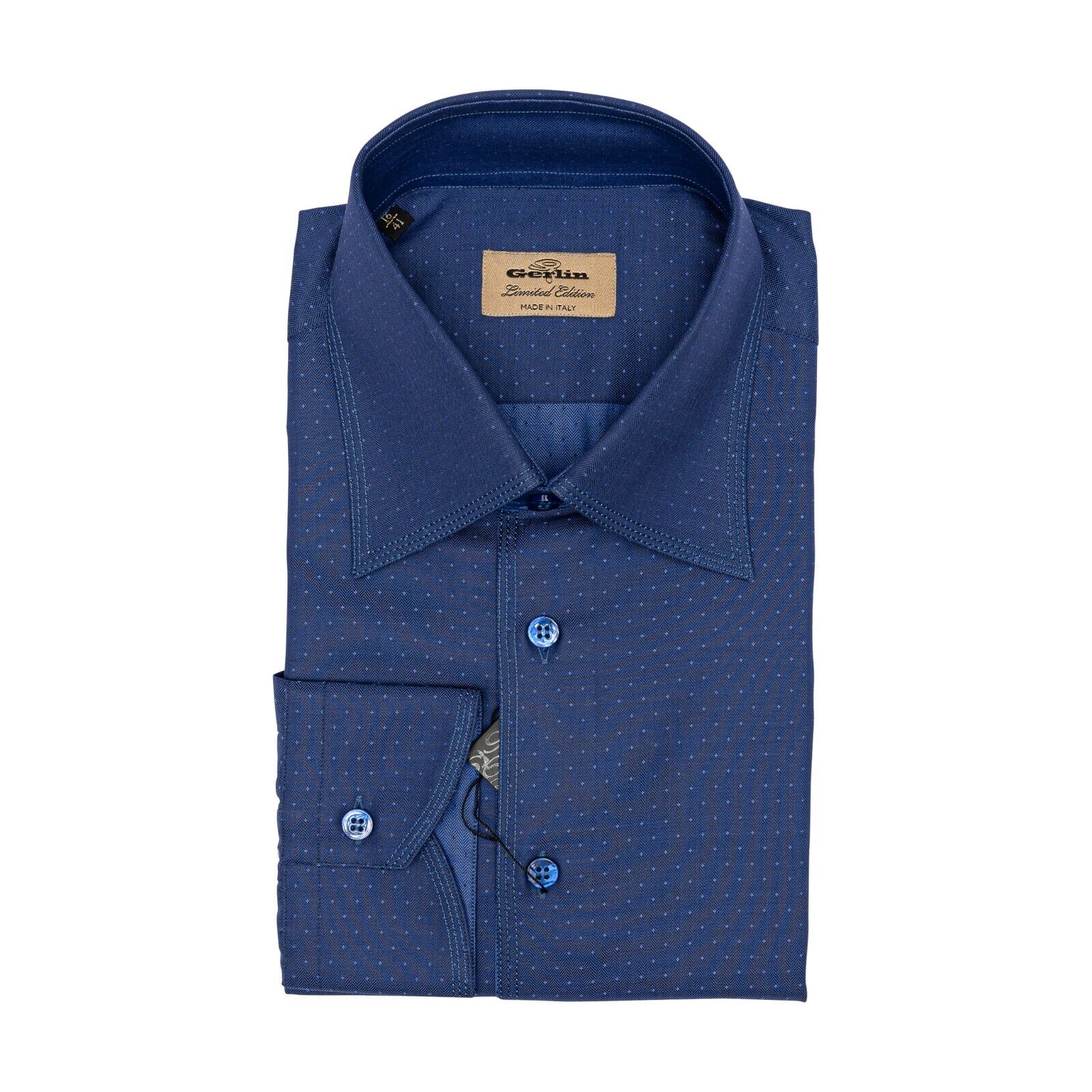 690$ ITALIAN LUXURY GERLIN Shirt Dot Blue Twill Cotton 16 - 41 1A BIJAN