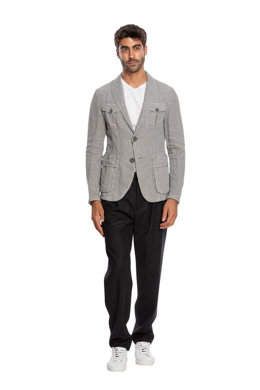1600$ GIORGIO ARMANI Black Label Field Jacket Blouson Grey 100% Linen Slim Fit