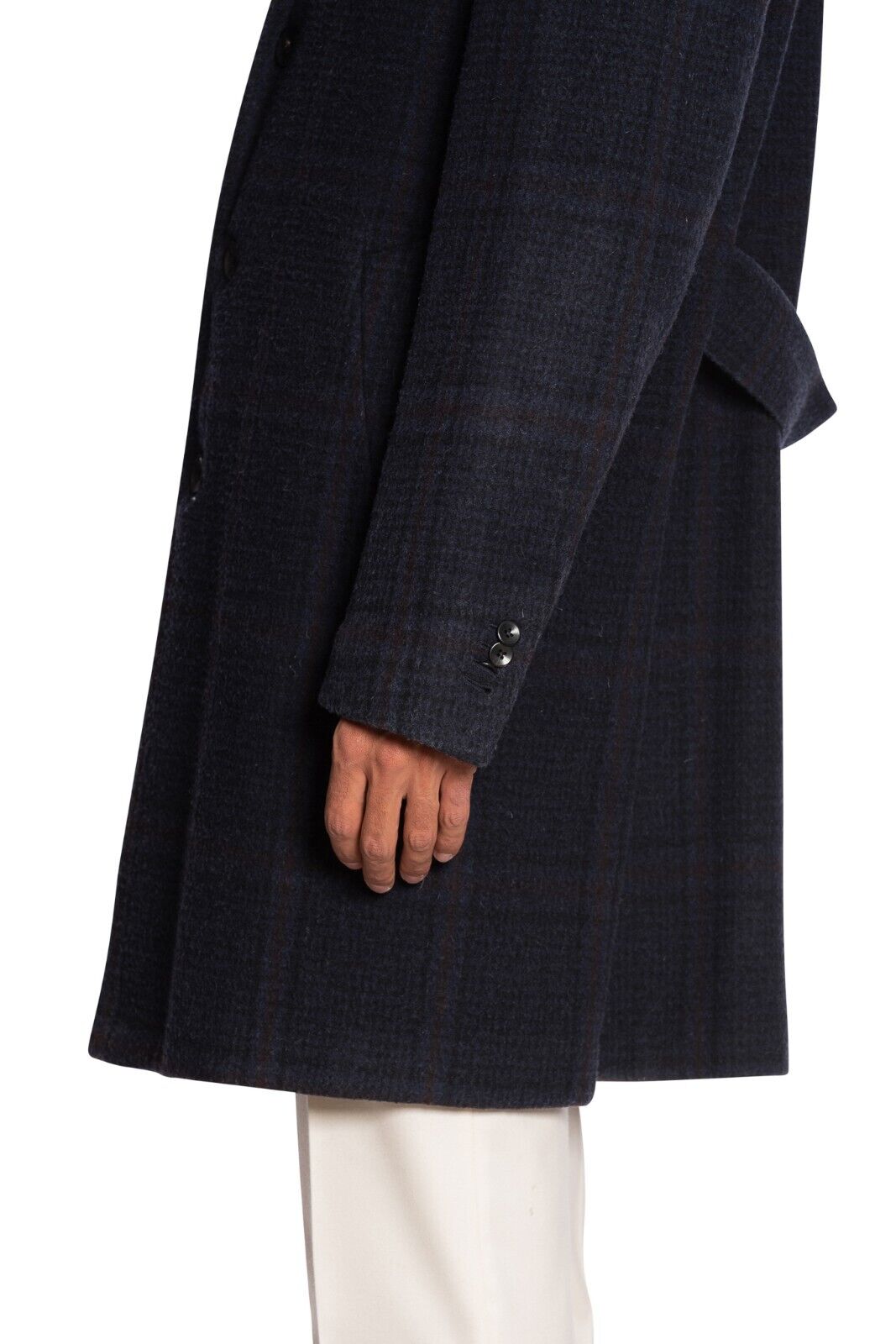 $1850 BOGLIOLI Dark Blue Long Coat Martingale Checks Flannel Wool 40 US / 50 EU
