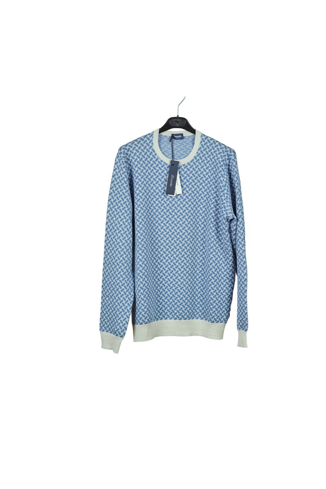 290$ Italian Luxury DRUMOHR Summer Sweater Cotton & Linen "Razor Blade" Blue