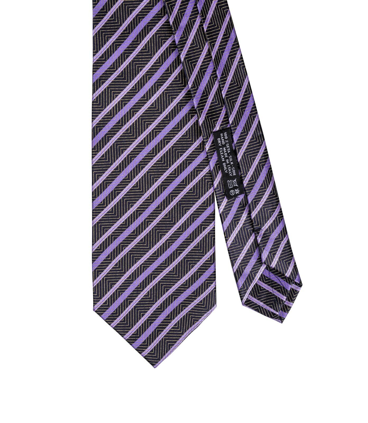 $220 ITALO FERRETTI x GERLIN Tie Striped Black & Violet Hand Made in Italy BIJAN