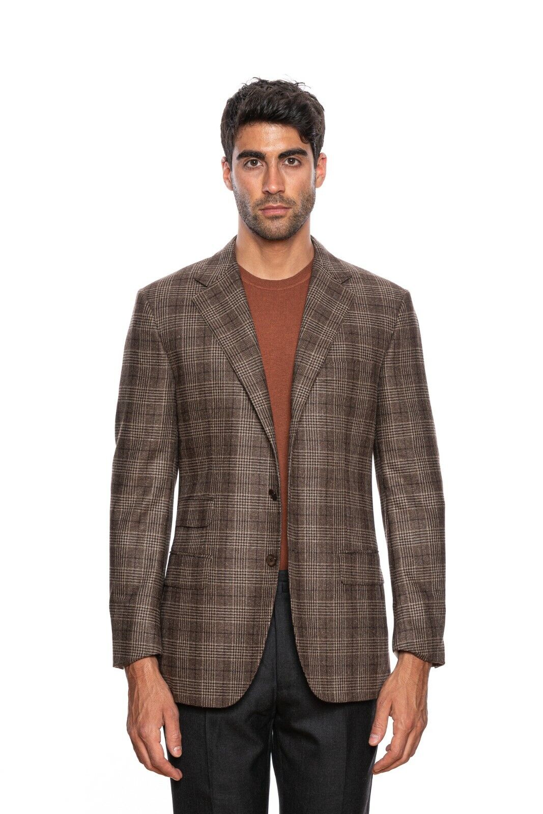 $2590 BELVEST Check Brown Cashmere Silk Jacket 42 US / 52 EU Drop 7R F/W 2018