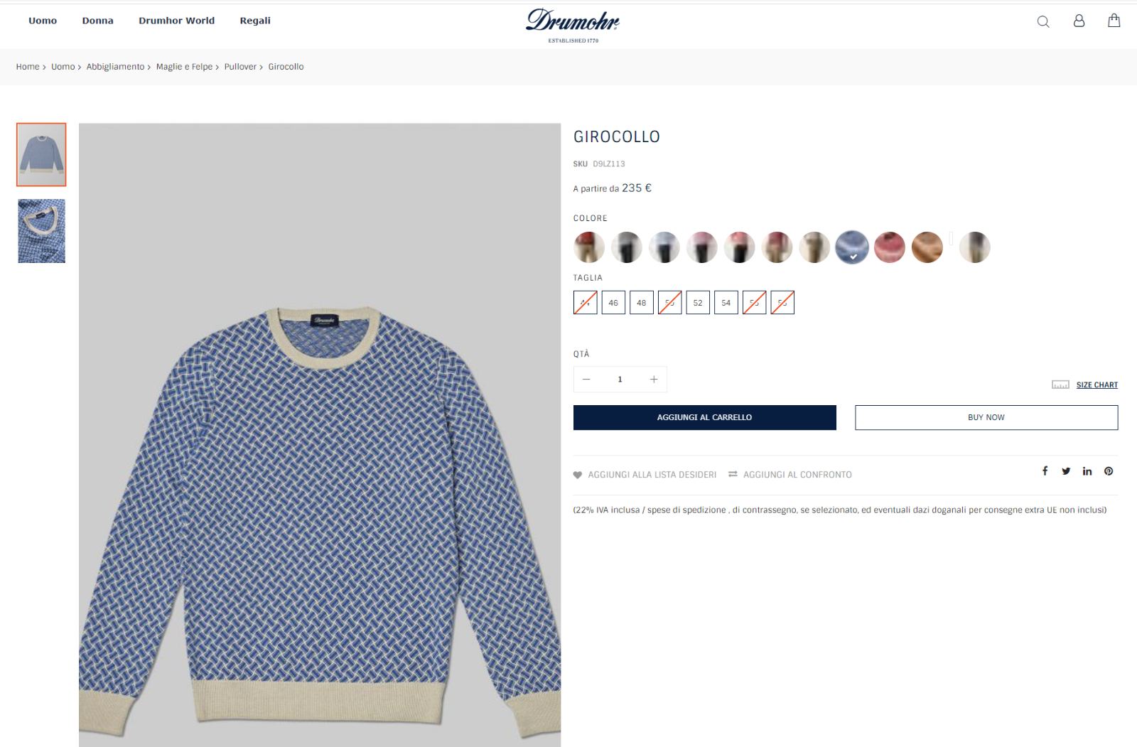 290$ Italian Luxury DRUMOHR Summer Sweater Cotton & Linen "Razor Blade" Blue