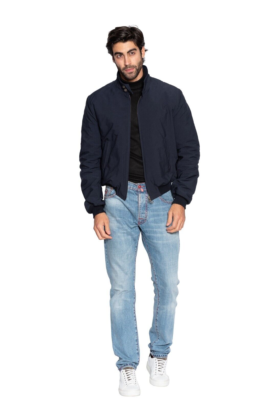 550$ M.I.D.A TOKYO-FIRENZE Bomber Jacket Blue Filled in Cashmere 42 US / 52 EU