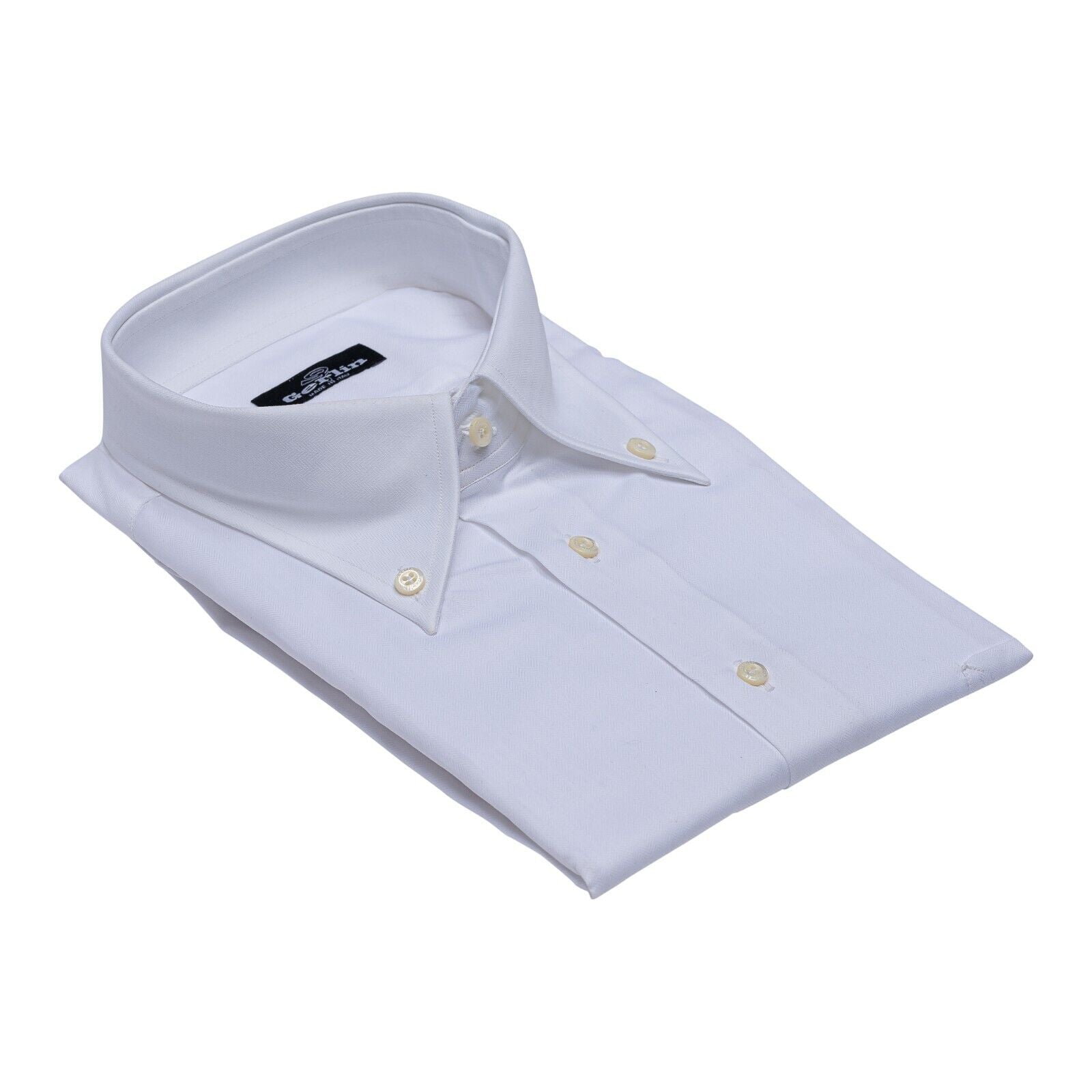 690$ LUXURY GERLIN Shirt White Herringbone Button Down Cotton 1H ZILLI