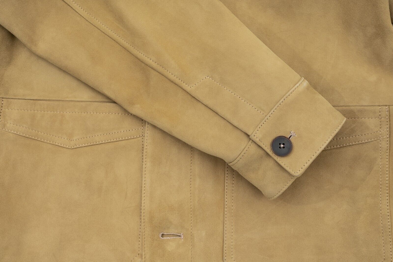 $1900 EIDOS by ISAIA NAPOLI Beige Jacket Blouson Suede Leather 38 US 48 EU Slim