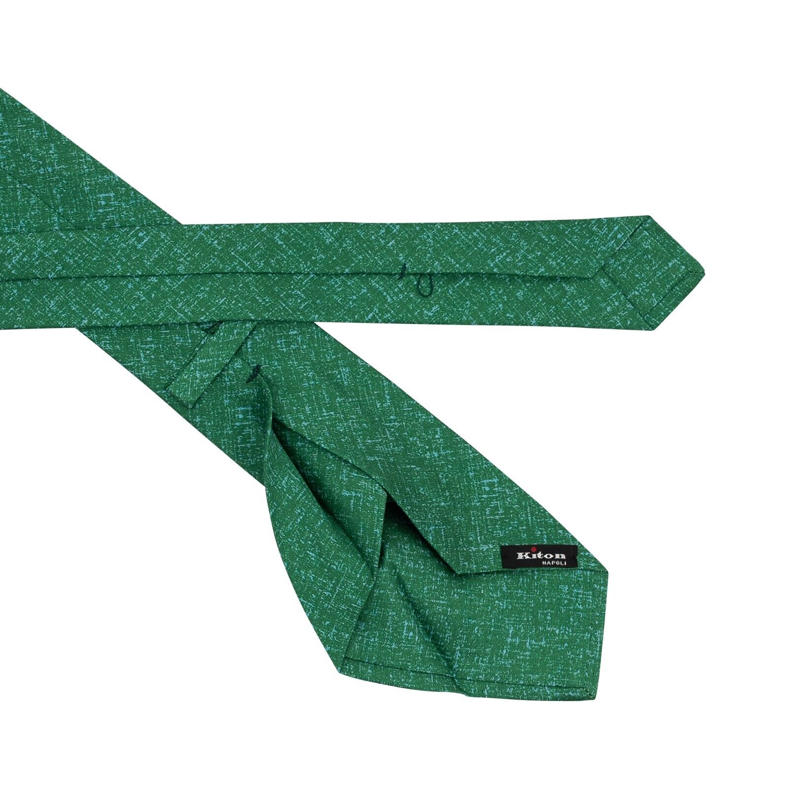 $330 KITON NAPOLI 7 - Fold Tie Scratch Green Rolex Silk / Linen 148cm 8.5cm