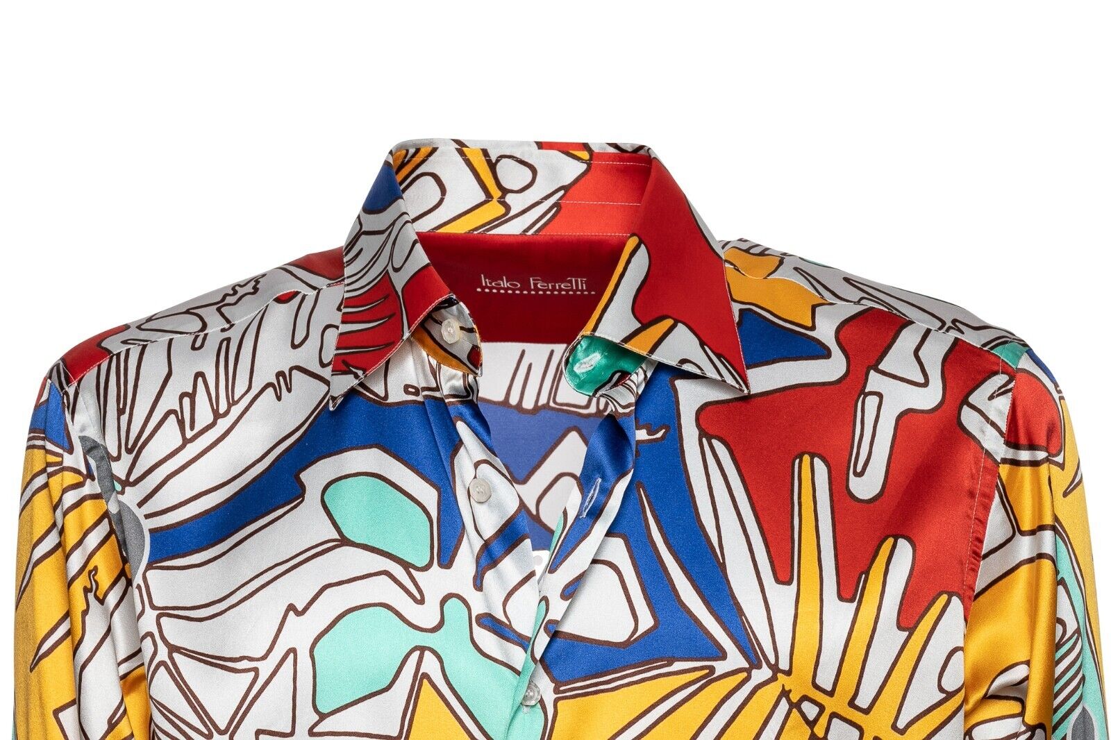 1400$ LUX ITALO FERRETTI "ART PICTURE" Shirt 100% Satin Silk COMO Sz. L BIJAN