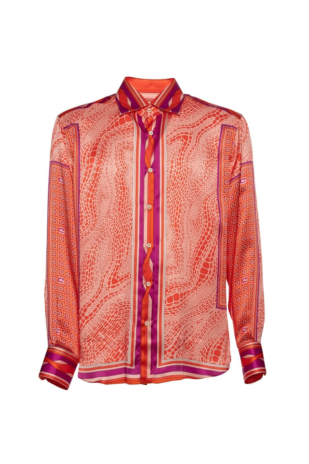1600$ ITALY LUXURY FABIO CAVIGLIA Shirt 100% Silk COMO Satin Peach Made in Italy