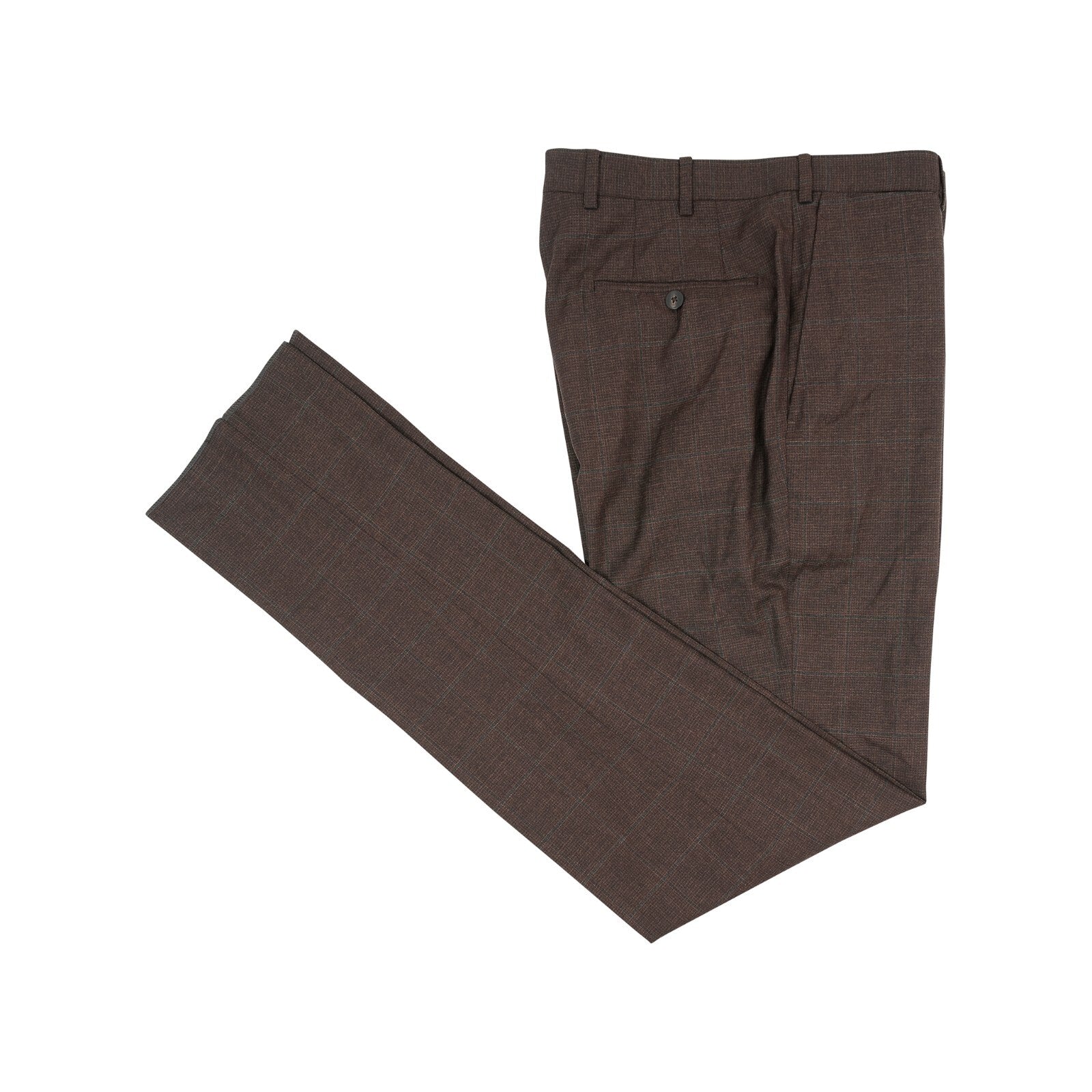 1250$ ISAIA NAPOLI Checks Brown Hand-Sewn Dress Pant Wool 140's  32 US / 48 EU