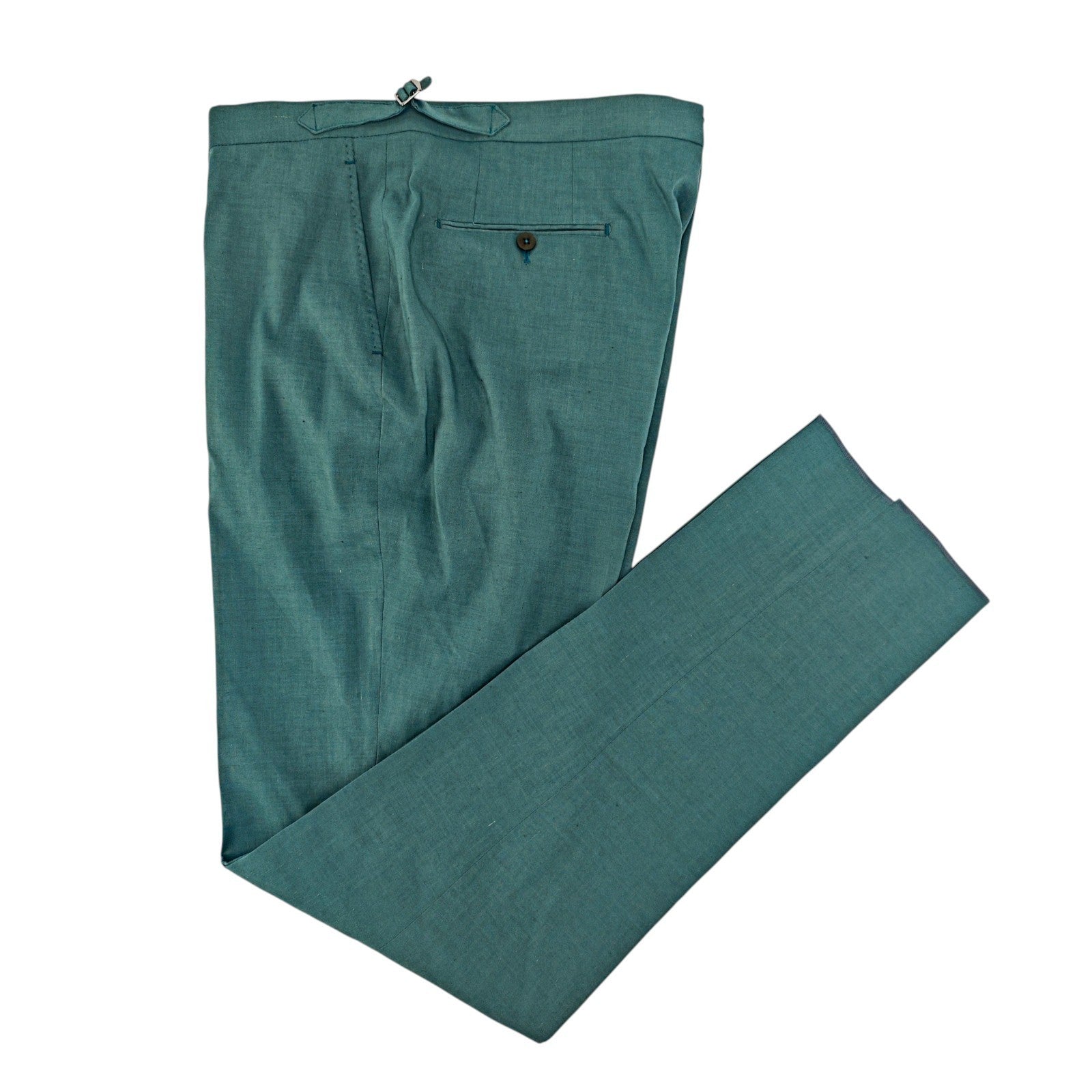 1550$ ISAIA Hand-Sewn Tapered Dress Pant Wool Linen Aquamarine 40 US / 56 EU 7R