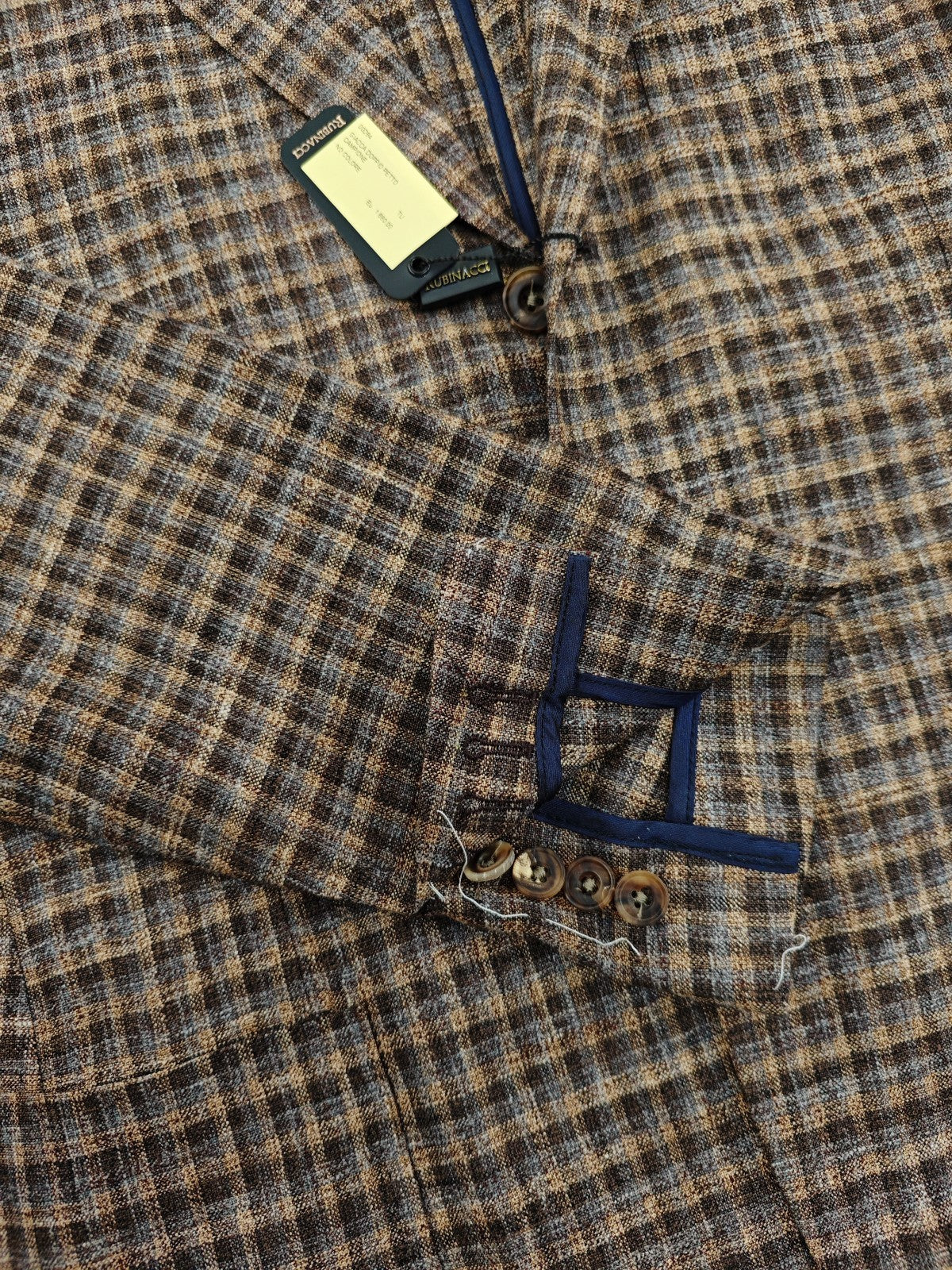 $1950 RUBINACCI NAPOLI Brown Checks Jacket Sport Coat Linen Cotton 40 US / 50 EU
