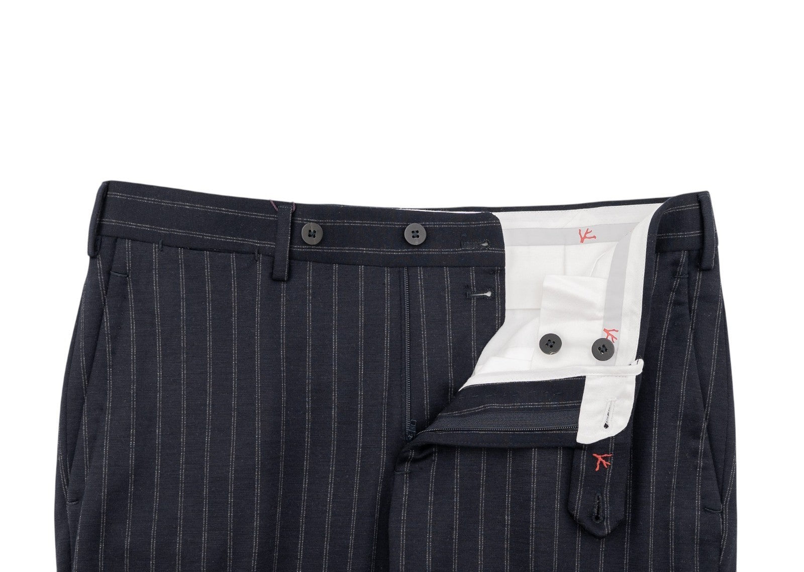1550$ ISAIA NAPOLI Tapered Dress Pant Jersey Wool Pinstripes Blue 32 US / 48 EU