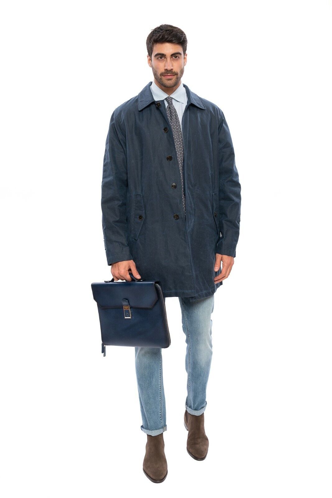 720$ BARACUTA G10 Winter Trench Coat Navy Wax Cotton by Stevensons of Scotland