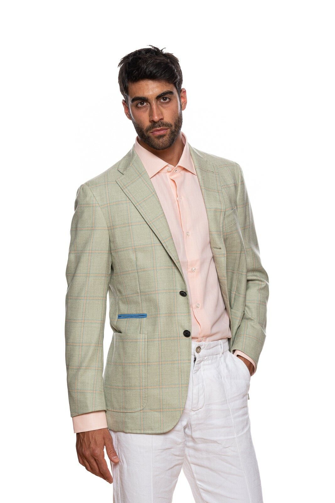 2550$ BELVEST Windowpane Jacket Cashmere Checks Light Green 40 US / 50 EU 7 R
