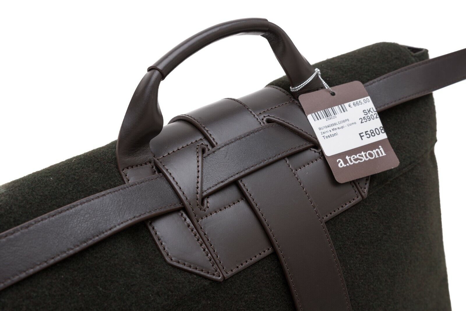 $820 Testoni Bologna Messenger Bag Backpack Loden Wool + Tosco Calf