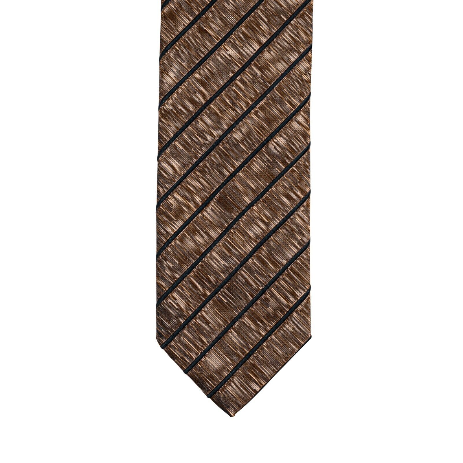 $290 ITALO FERRETTI Tie Striped Brown 100% Silk COMO Handmade in Italy ZILLI